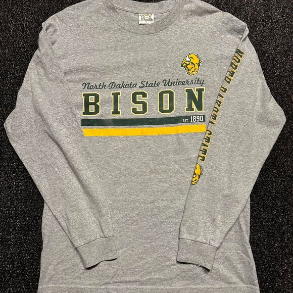 North Dakota State Bison Shirt Men L Gray Cotton Long Sleeve Graphic University - Picture 1 of 5
